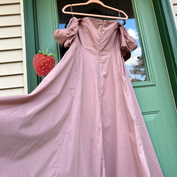House of CB Tallulah Blush Pink Puff Sleeve Midi Dress Milkmaid Off Shoulder - Picture 4 of 13